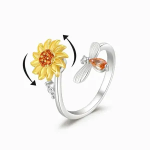 1PC Adjustable Spinning Sunflower Anti Stress Ring For Women Rotatable Pain Relief Fidget Rings Fashion Jewelry