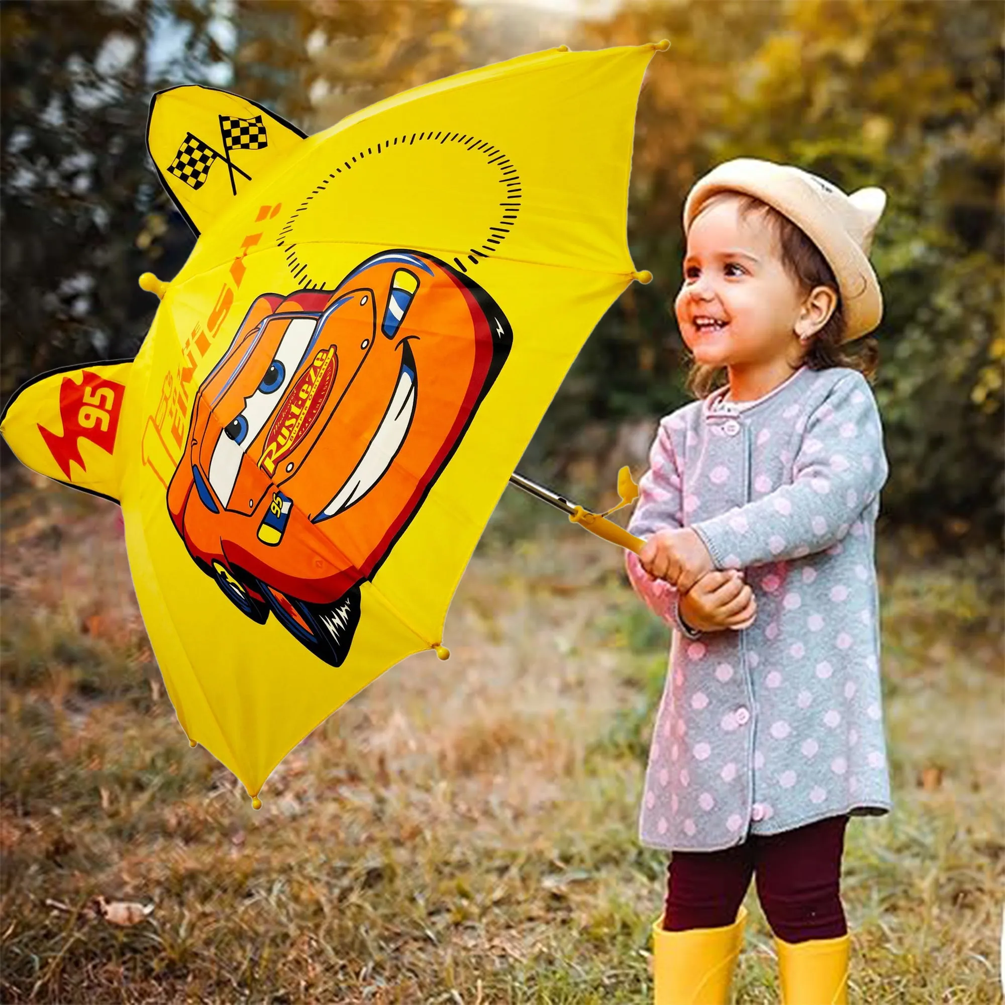 Babymoon Car Designer Popup Ears Kids Umbrella | 2 To 15 Y | Yellow