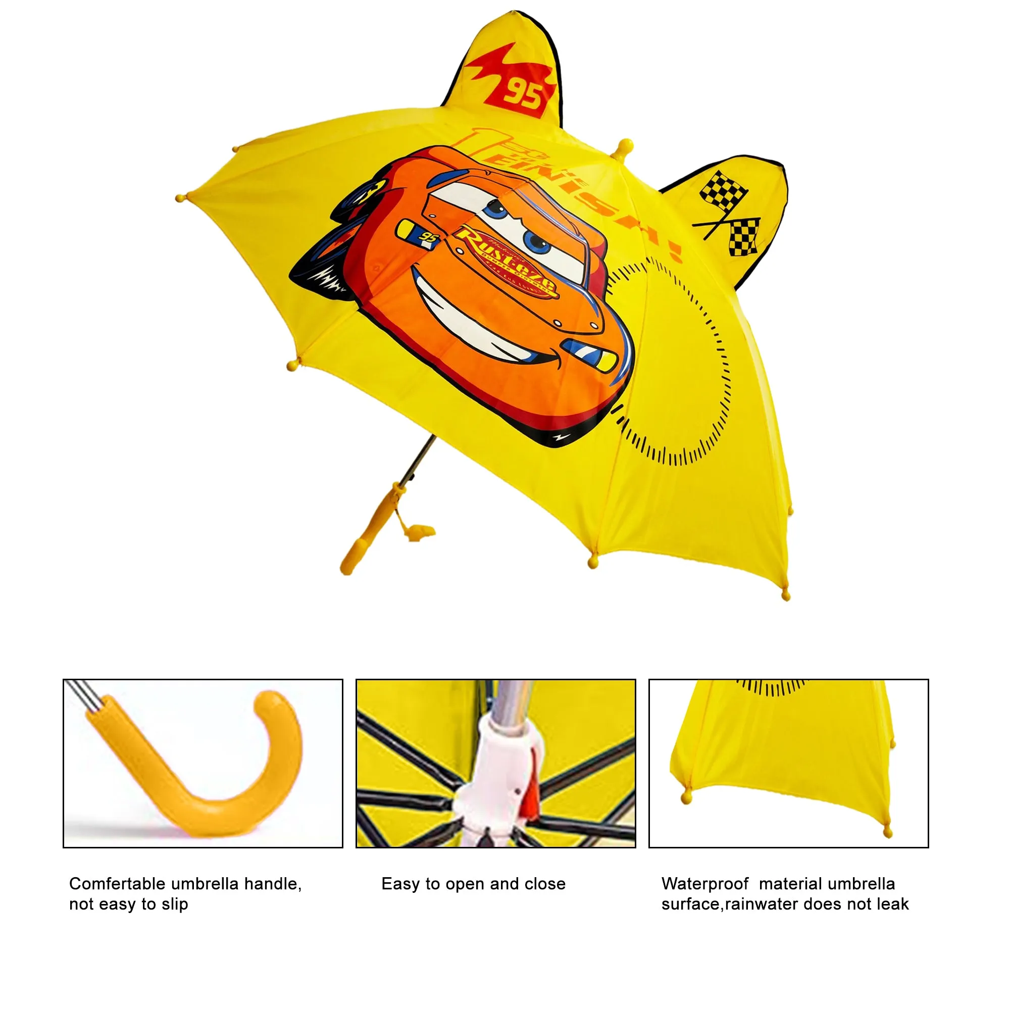 Babymoon Car Designer Popup Ears Kids Umbrella | 2 To 15 Y | Yellow
