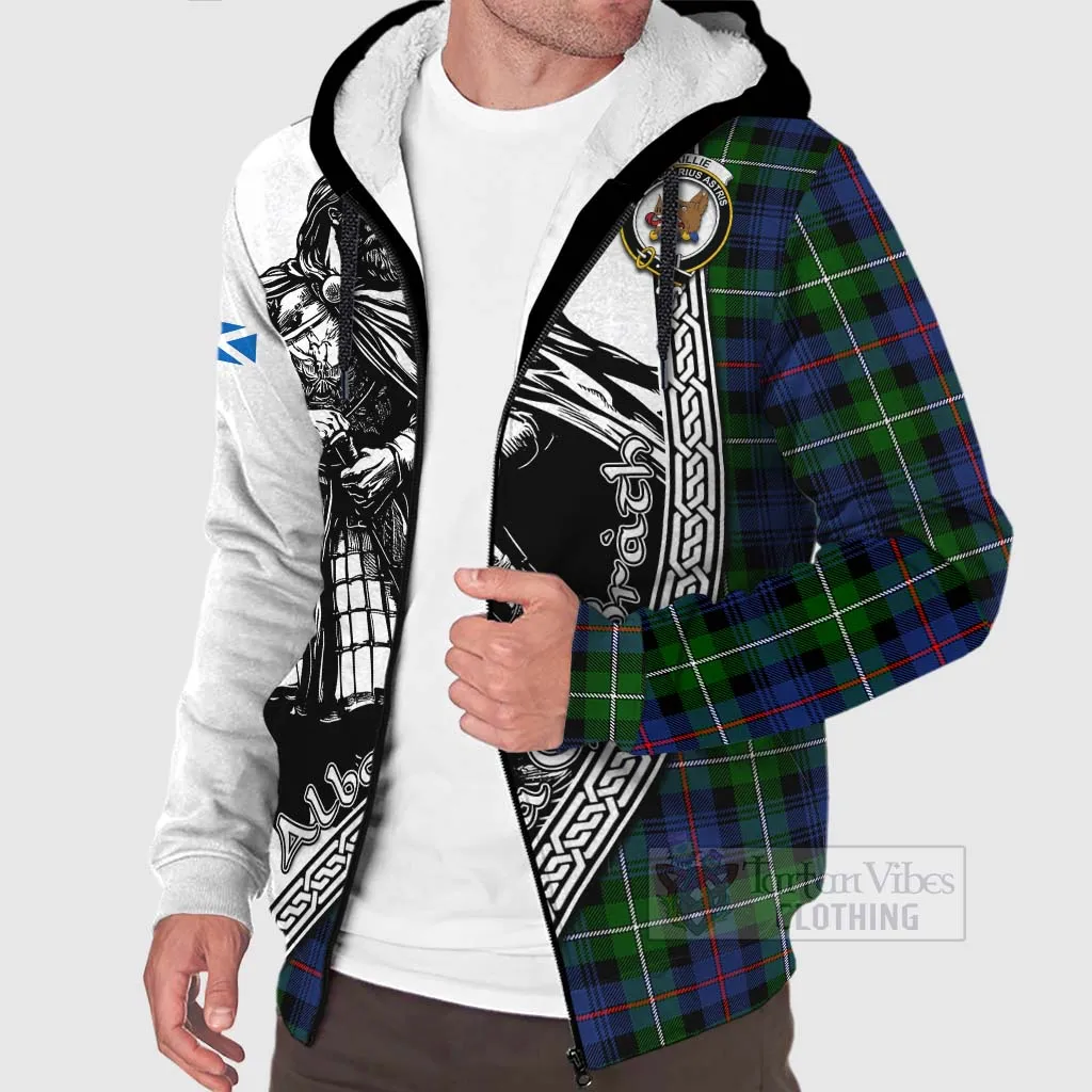 Baillie (Bailey) Tartan Clan Crest Sherpa Hoodie with Highlander Warrior Celtic Style