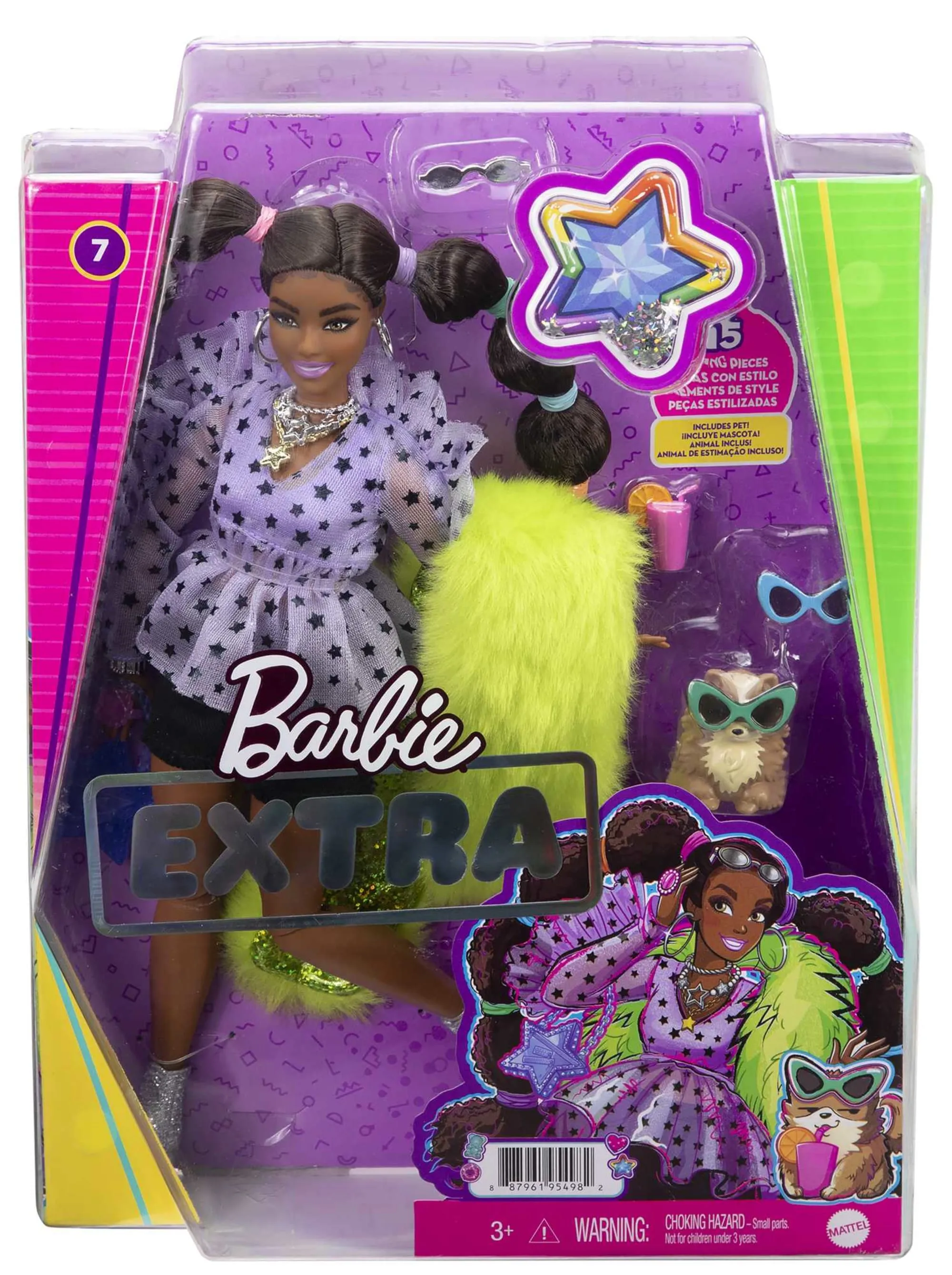Barbie Extra Doll #7 in Top & Furry Shrug With Pet Pomeranian For Kids 3 Years Old & Up