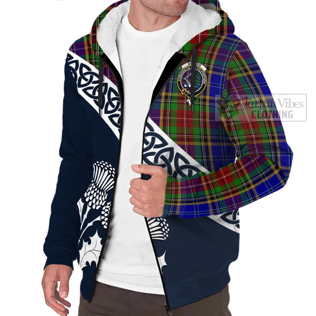 Beattie (Beatty) Tartan Sherpa Hoodie Featuring Thistle and Scotland Map
