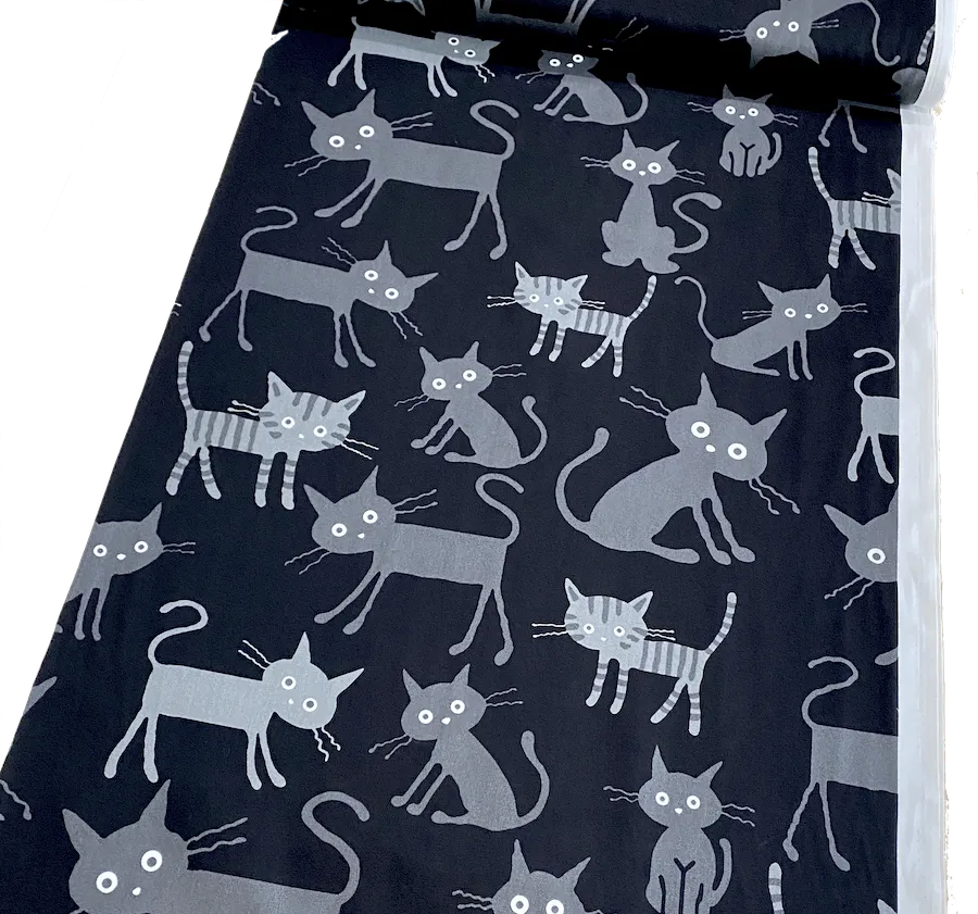 Big Cats Black/Gray Cotton from Japan, Lightweight Oxford Canvas 43" Wide By the Yard  #10002-12