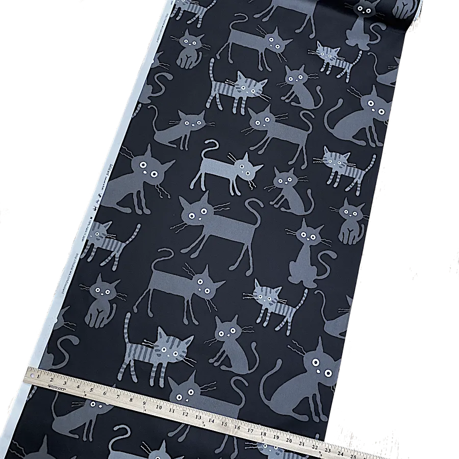 Big Cats Black/Gray Cotton from Japan, Lightweight Oxford Canvas 43" Wide By the Yard  #10002-12