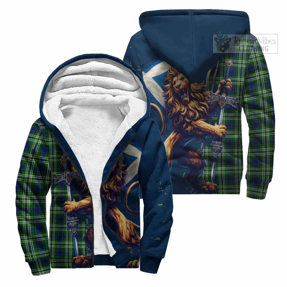 Blackadder Tartan Family Crest Sherpa Hoodie with Scottish Majestic Lion