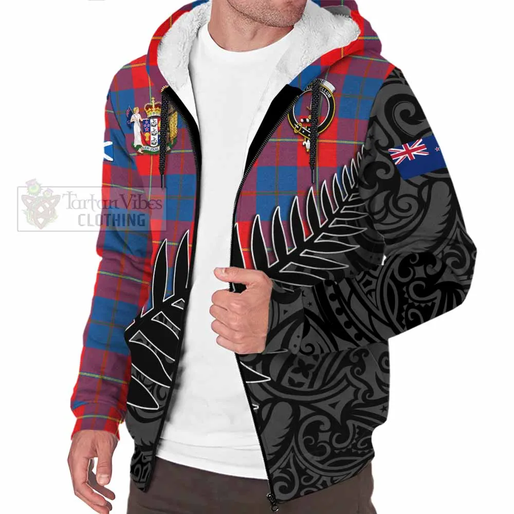 Blane Crest Tartan Sherpa Hoodie with New Zealand Silver Fern Half Style