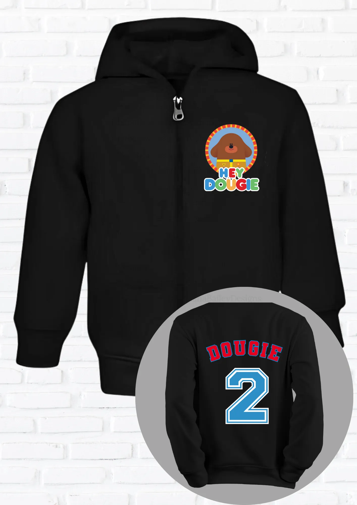 Boys' Hey Duggee Custom Hoodie Zipper and Back print  - any name and number