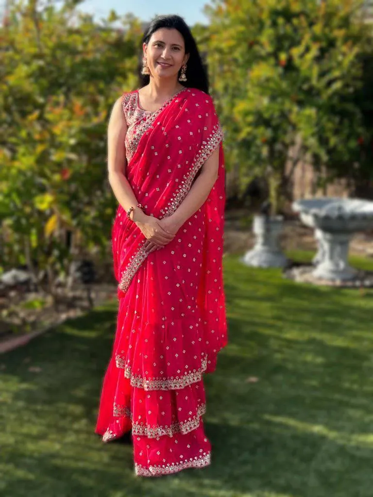Bright Pink Ruffle Saree with blouse
