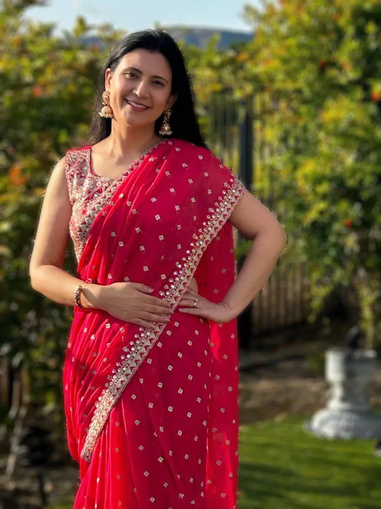 Bright Pink Ruffle Saree with blouse