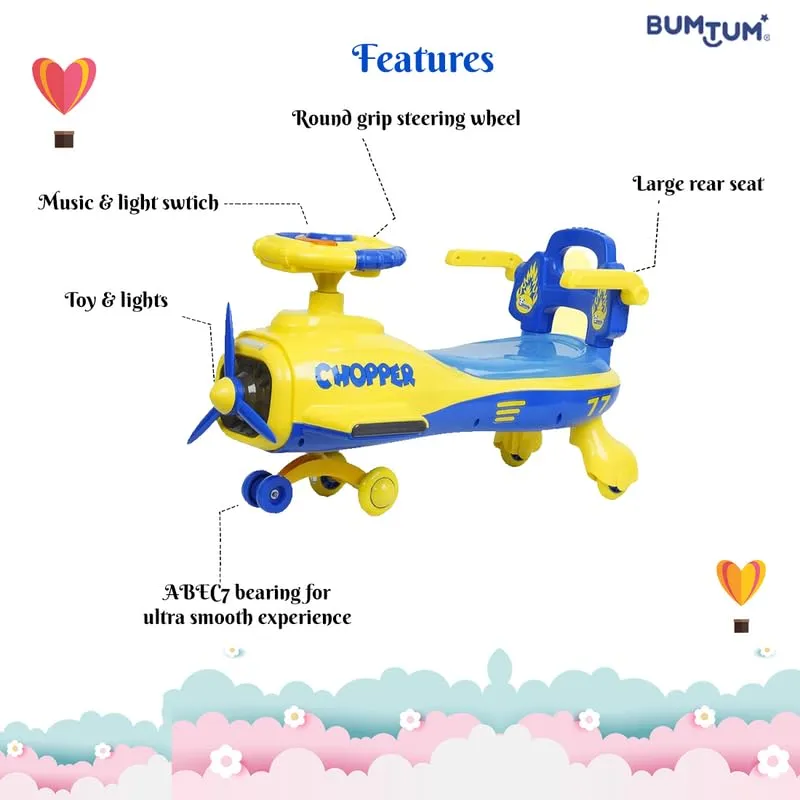 BUMTUM Lighting Effect Chopper Swing Car Toy Ride On Cars for Kids 1 to 5 Years | Push Rider | Comfortable Seat with Back Rest,Blue