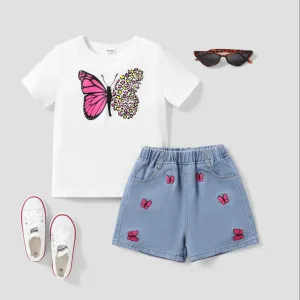 Butterfly Tee and Denim Suit Set - Kids Girl (2Pcs)