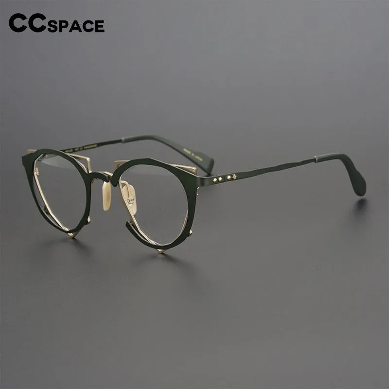 CCspace Unisex Full Rim Irregular Cat Eye Handcrafted Titanium Eyeglasses 55657