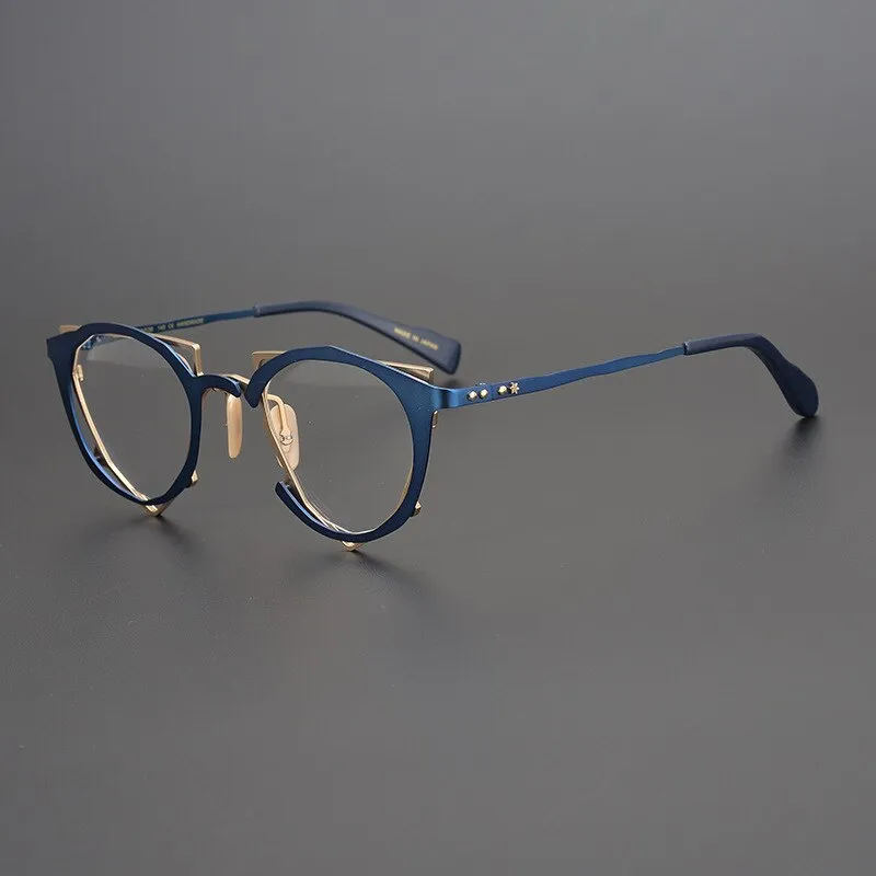 CCspace Unisex Full Rim Irregular Cat Eye Handcrafted Titanium Eyeglasses 55657
