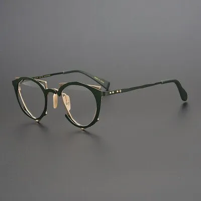CCspace Unisex Full Rim Irregular Cat Eye Handcrafted Titanium Eyeglasses 55657