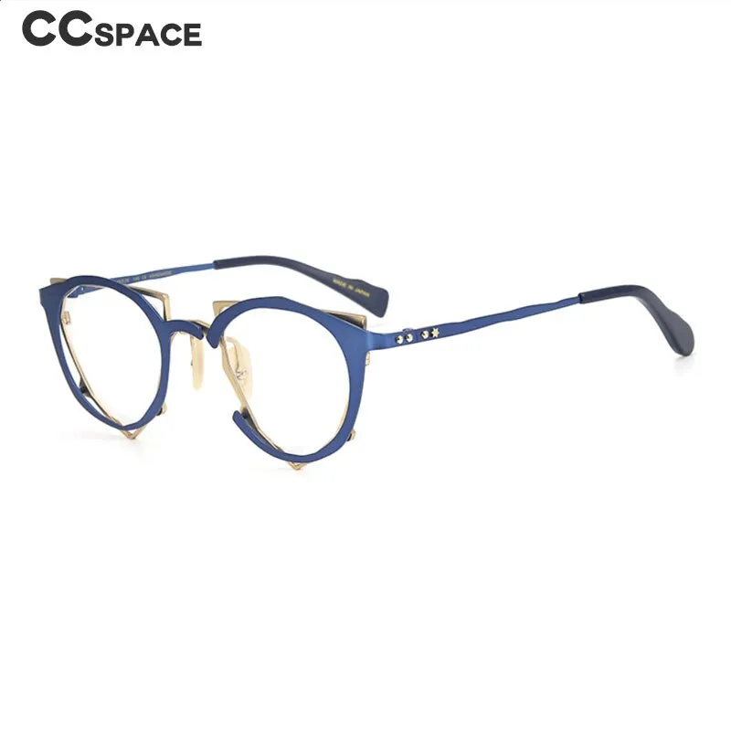 CCspace Unisex Full Rim Irregular Cat Eye Handcrafted Titanium Eyeglasses 55657