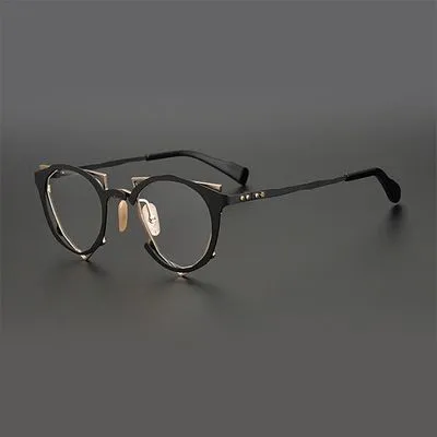 CCspace Unisex Full Rim Irregular Cat Eye Handcrafted Titanium Eyeglasses 55657