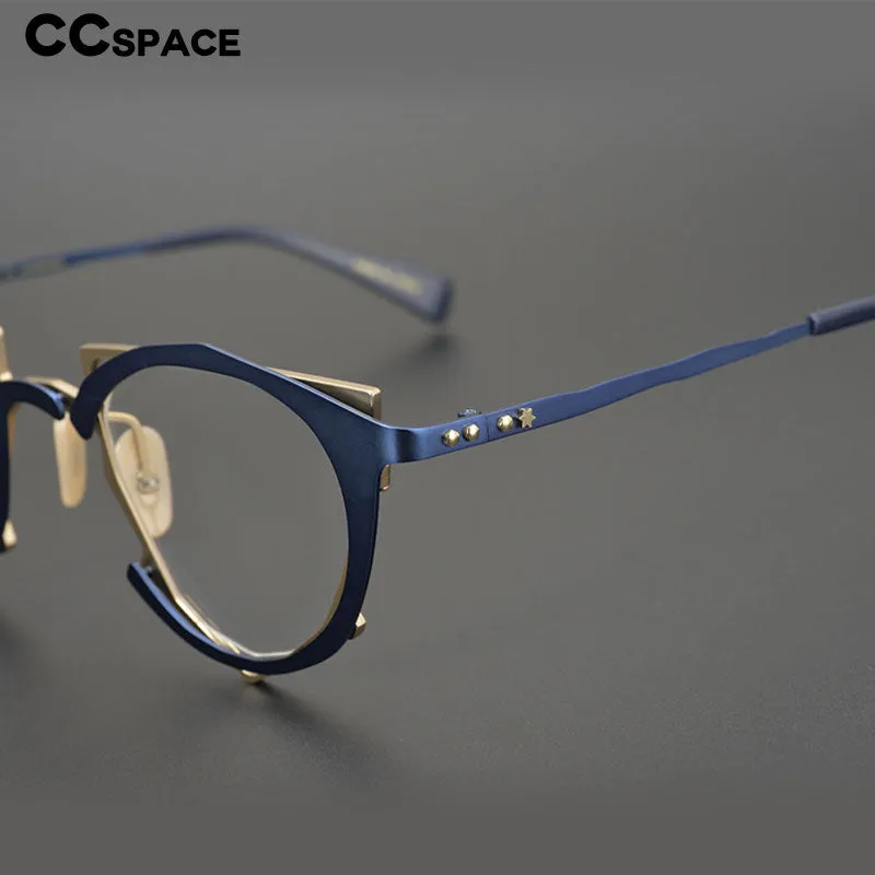CCspace Unisex Full Rim Irregular Cat Eye Handcrafted Titanium Eyeglasses 55657
