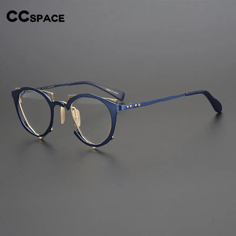 CCspace Unisex Full Rim Irregular Cat Eye Handcrafted Titanium Eyeglasses 55657
