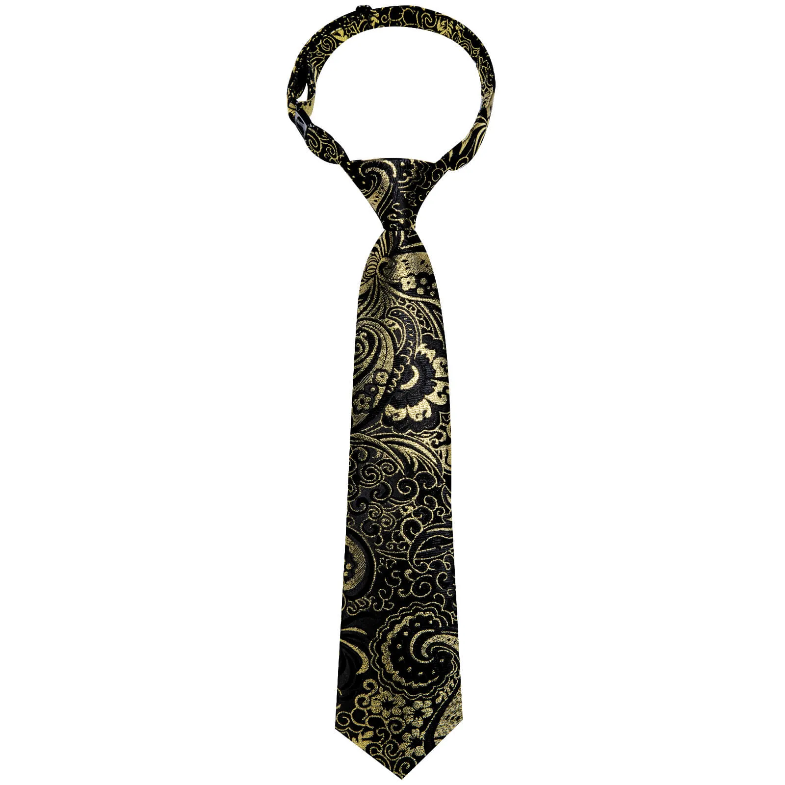 DiBanGu Kids Tie Black Gold Woven Floral Silk Tie Pocket Square Set
