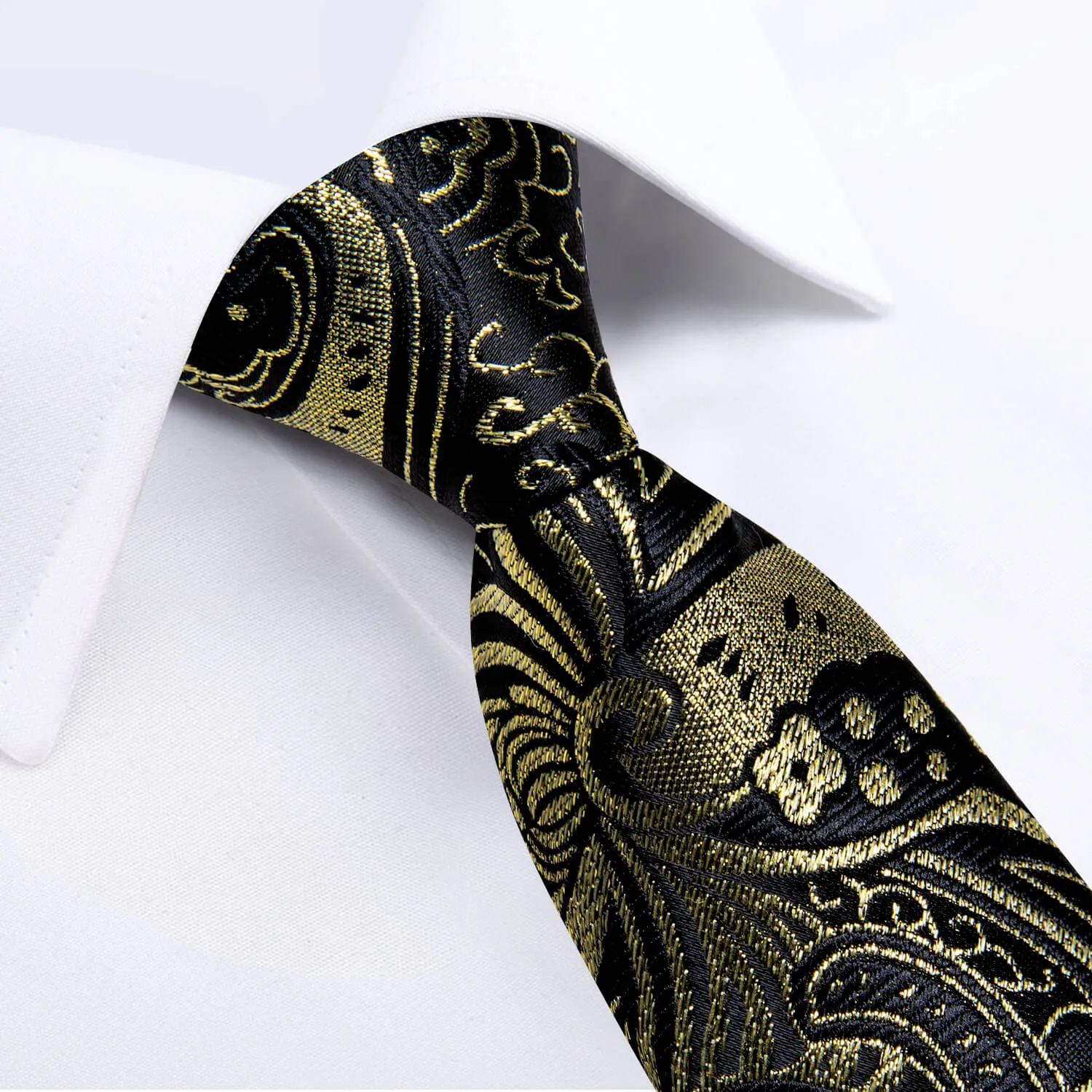 DiBanGu Kids Tie Black Gold Woven Floral Silk Tie Pocket Square Set