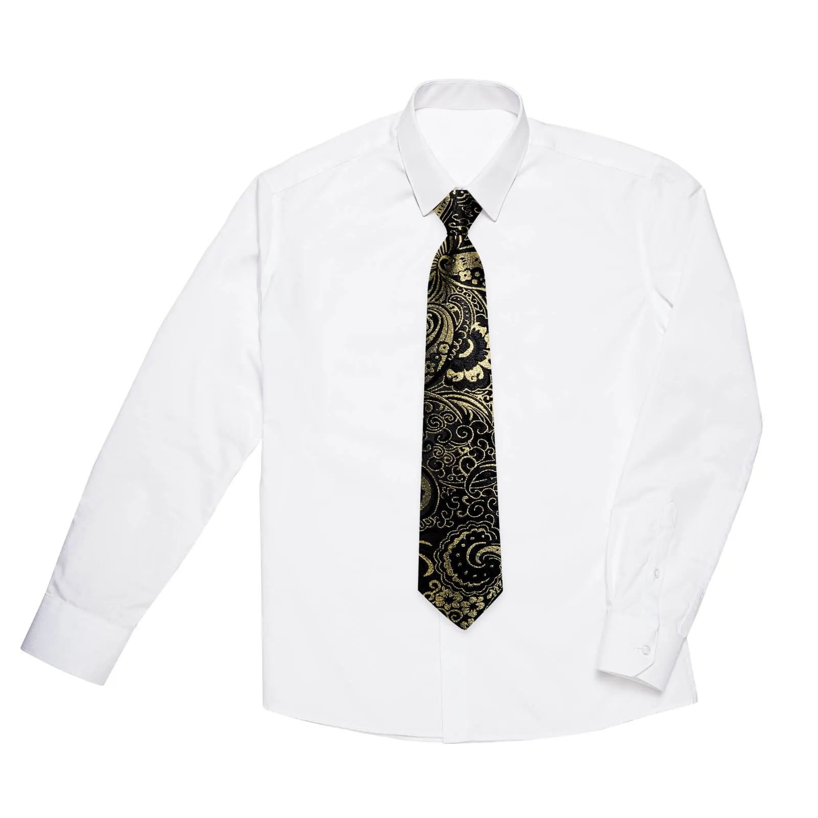DiBanGu Kids Tie Black Gold Woven Floral Silk Tie Pocket Square Set