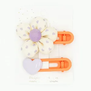 Fabric Flower Hair Clip Set Purple