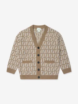 Fendi Kids Knitted FF Logo Cardigan in Beige