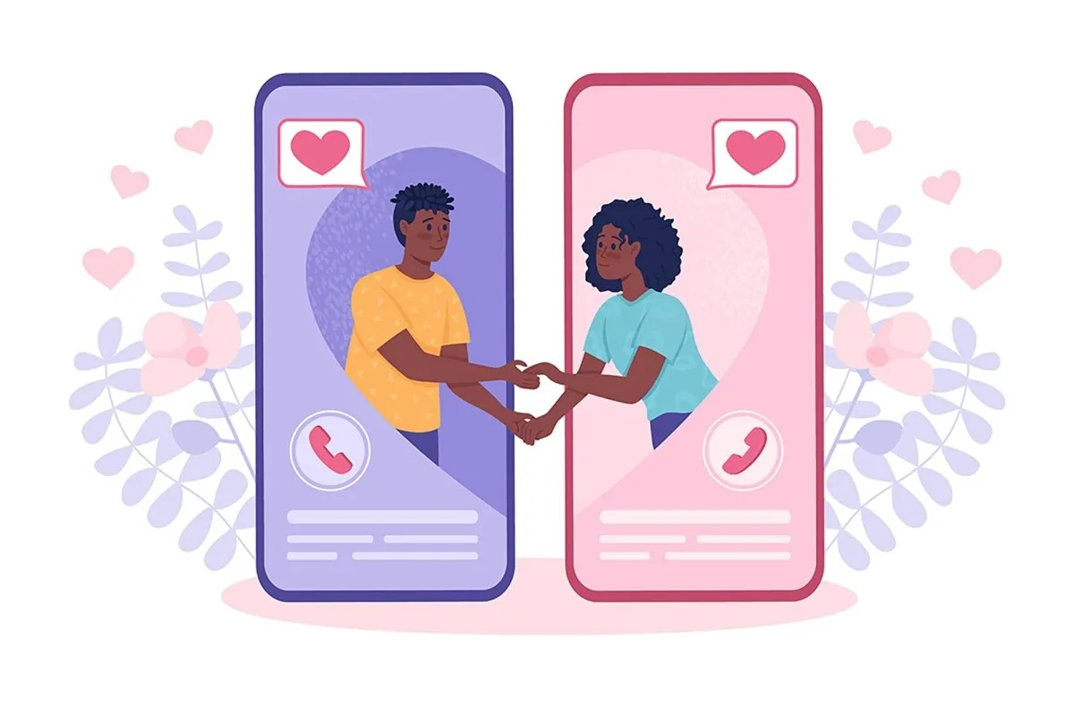Finding ideal partner through dating app flat concept vector illustrations set