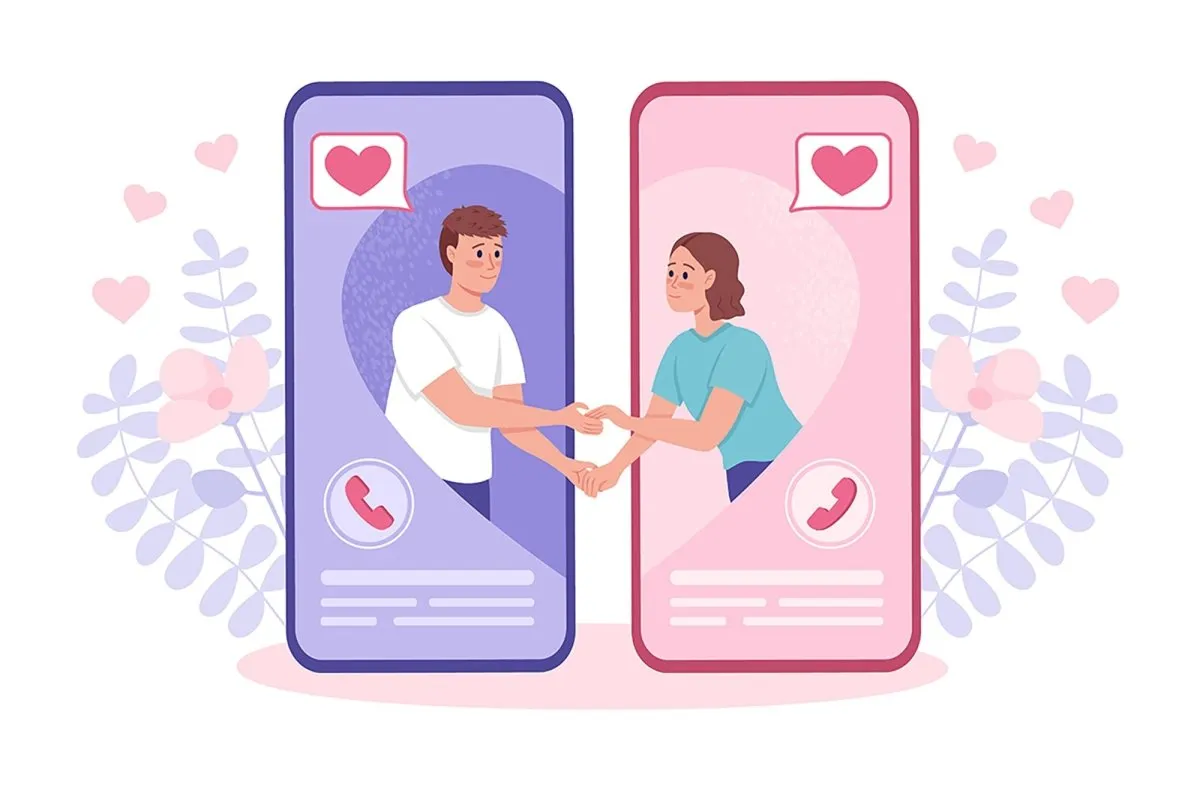 Finding ideal partner through dating app flat concept vector illustrations set