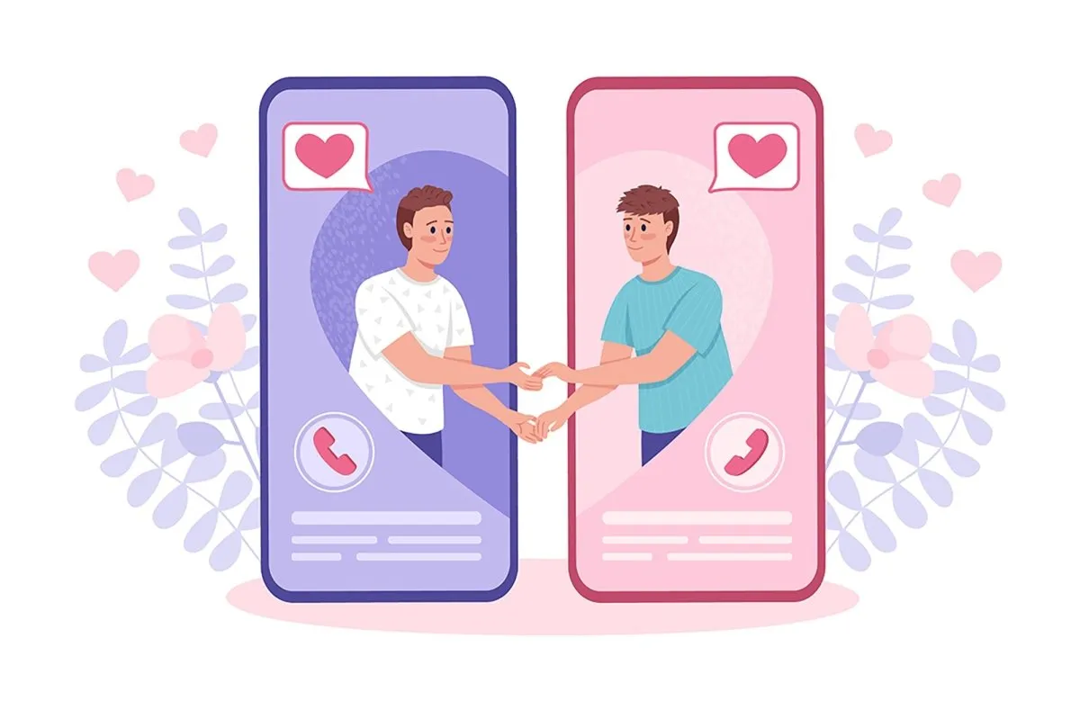 Finding ideal partner through dating app flat concept vector illustrations set