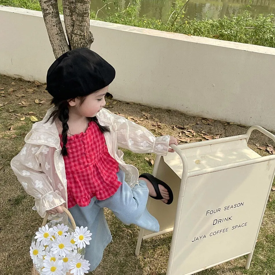 Floral Embroidered Kids Zip-Up Hoodie with Pockets