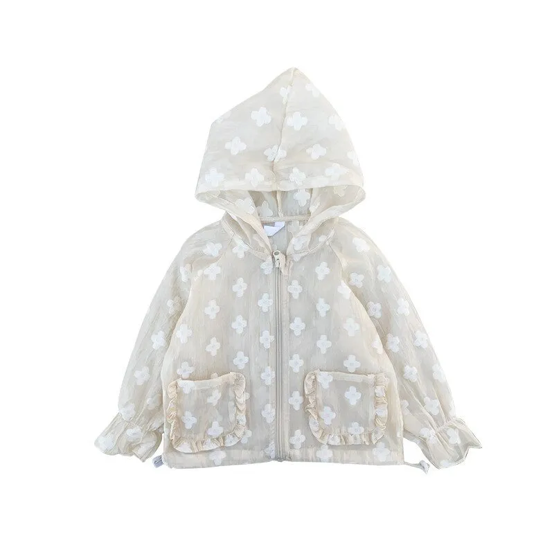 Floral Embroidered Kids Zip-Up Hoodie with Pockets