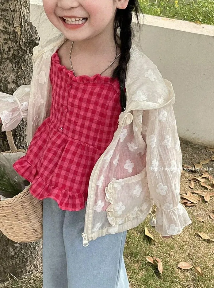 Floral Embroidered Kids Zip-Up Hoodie with Pockets