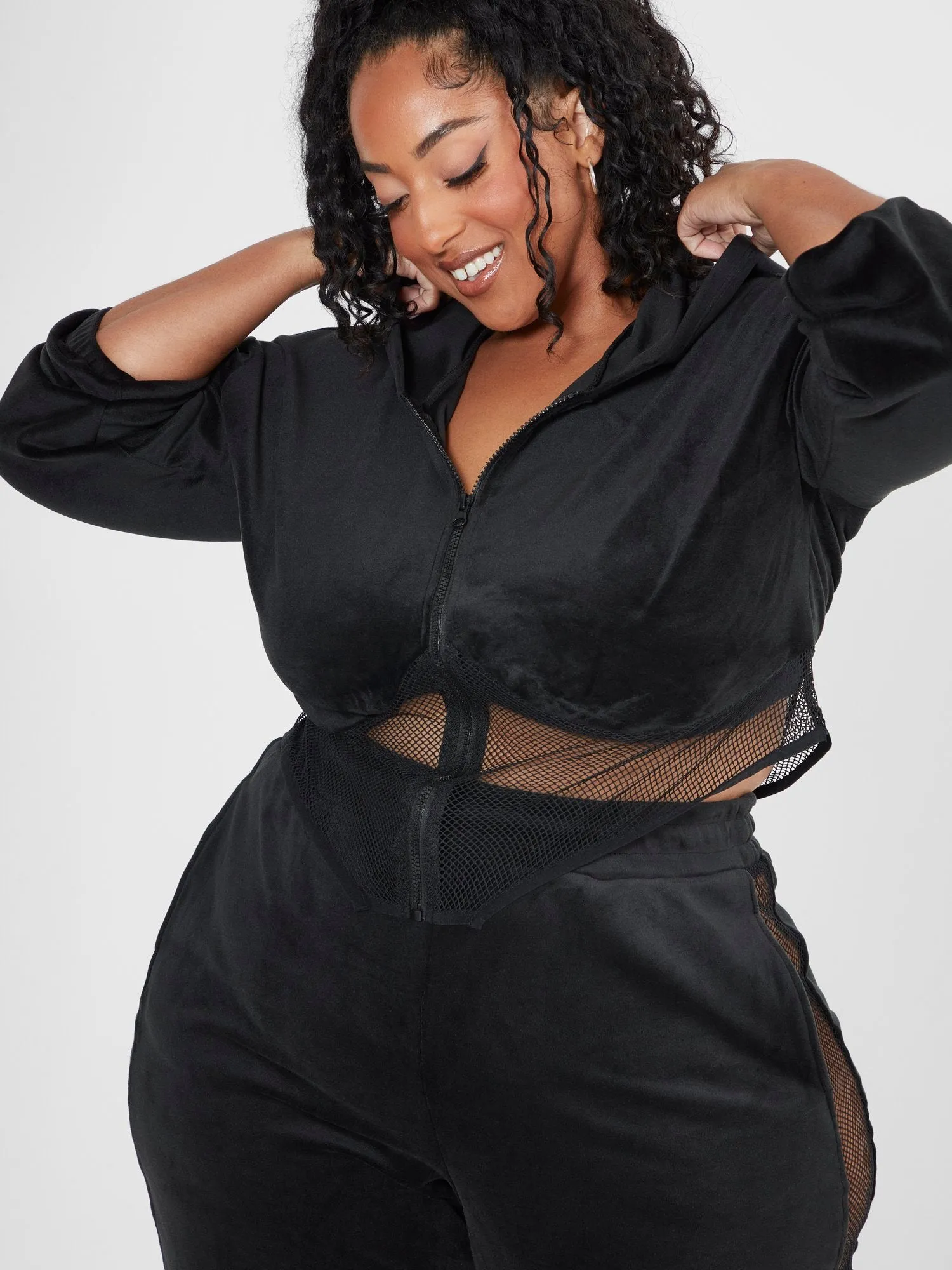 Harper Velour Mesh Hem Hoodie