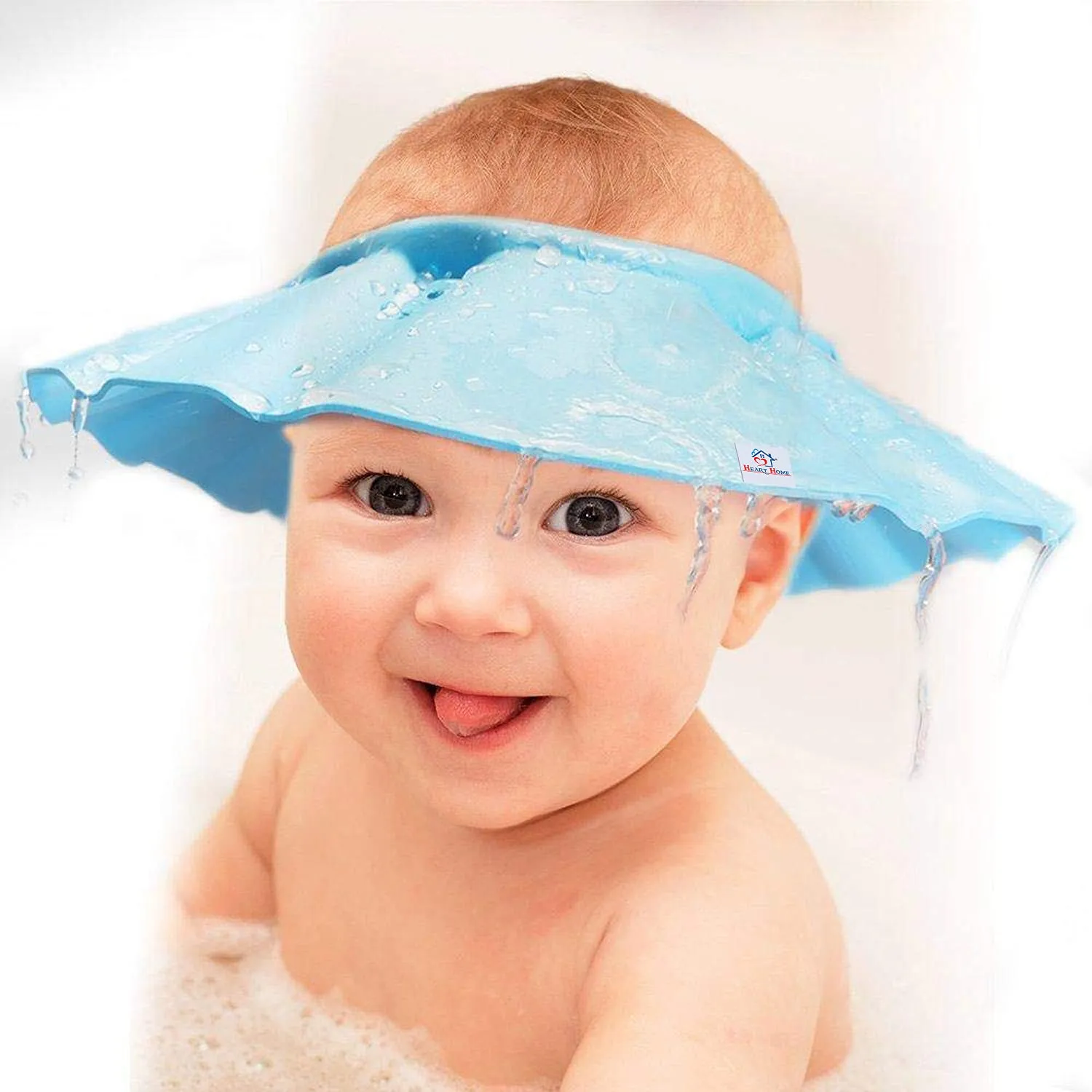 Heart Home Soft Adjustable Visor Hat Safe Shampoo Shower Bathing Protection Bath Cap for Toddler, Baby, Kids, Children (Blue)-HS_38_HEARTH21341, Pack of 1