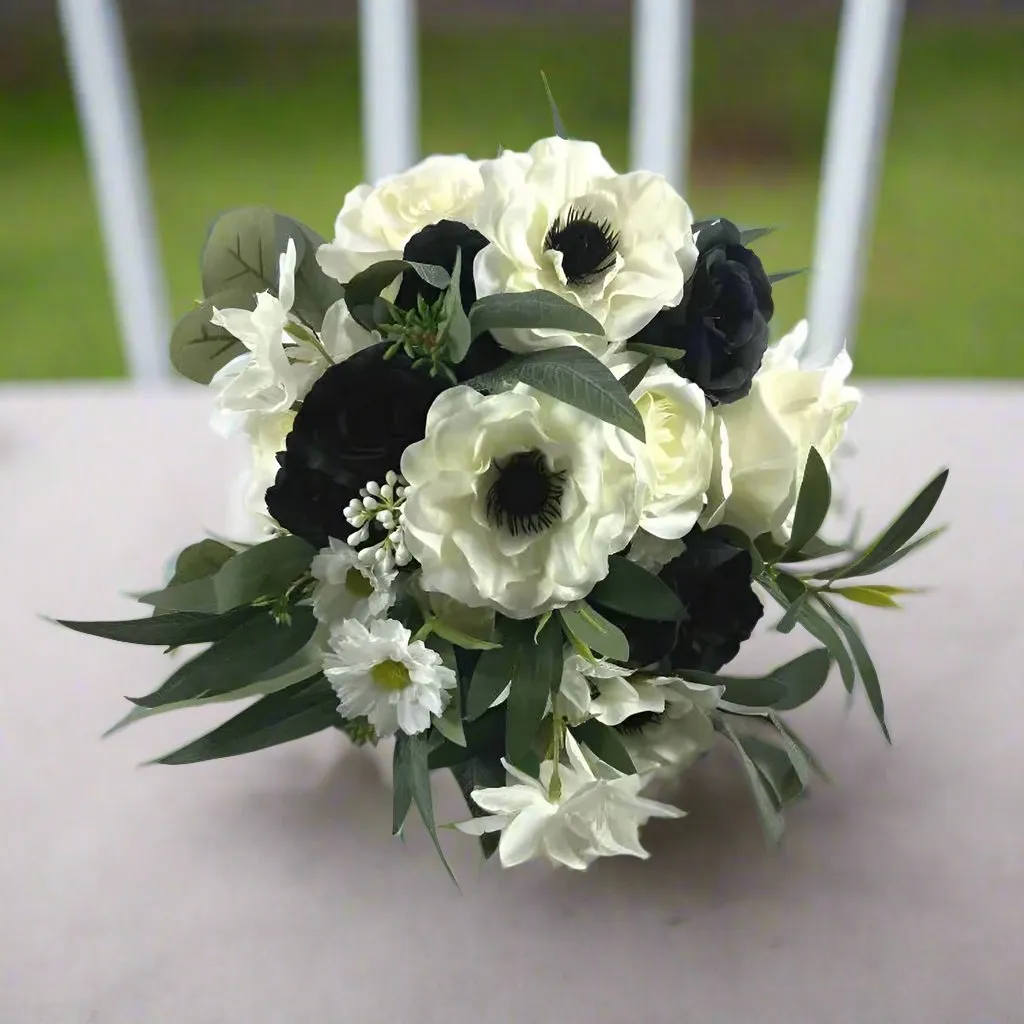 Ivory and Black Artificial Wedding Bridal Bouquet