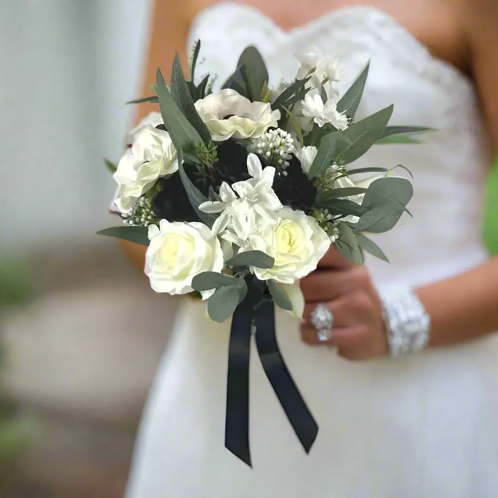 Ivory and Black Artificial Wedding Bridal Bouquet