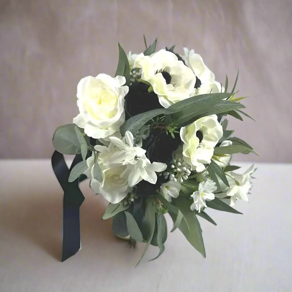 Ivory and Black Artificial Wedding Bridal Bouquet