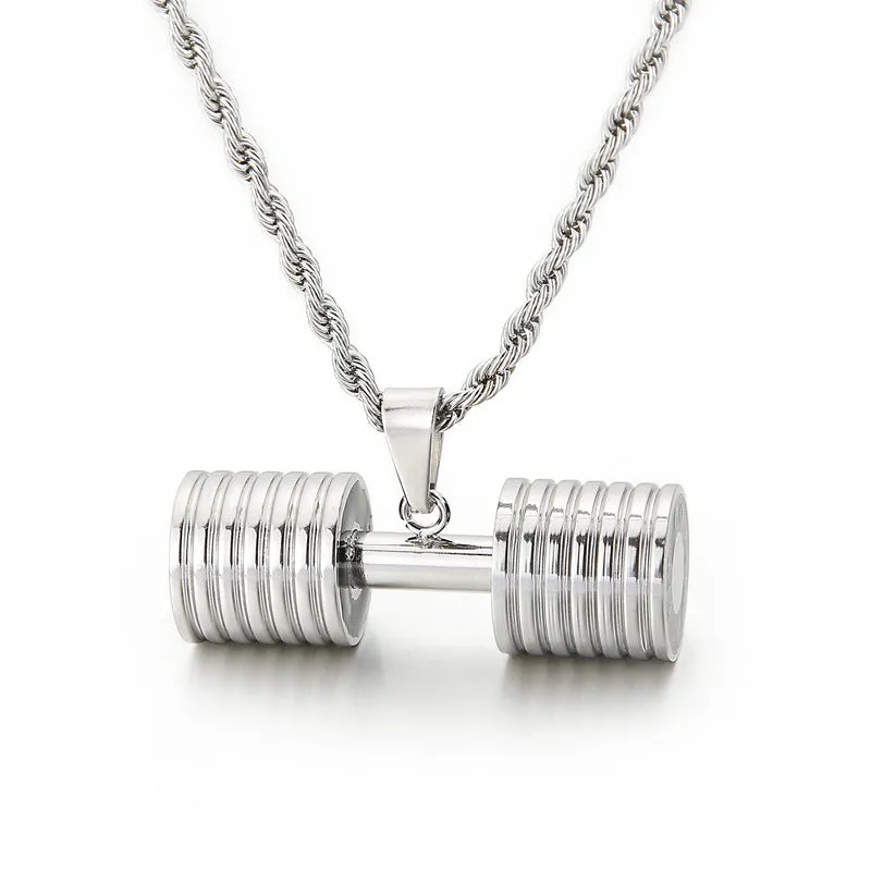 Japanese and Korean Style Titanium Steel Barbell Pendant Necklace for Men