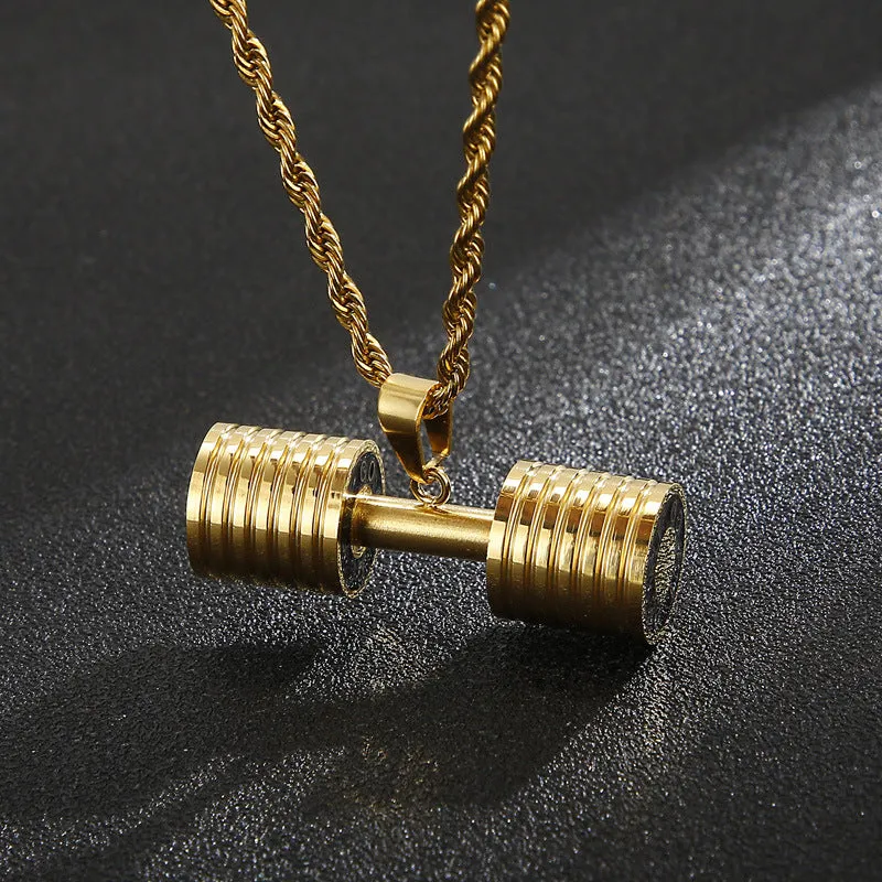 Japanese and Korean Style Titanium Steel Barbell Pendant Necklace for Men