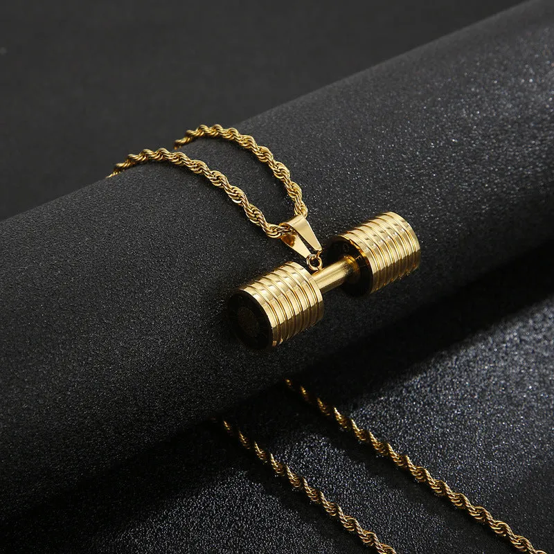 Japanese and Korean Style Titanium Steel Barbell Pendant Necklace for Men