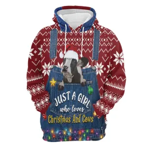 Just A Girl Who Loves Christmas And Cows All Over Print 3D Hoodie For Men And Women, Best Gift For Dog lovers, Best Outfit Christmas