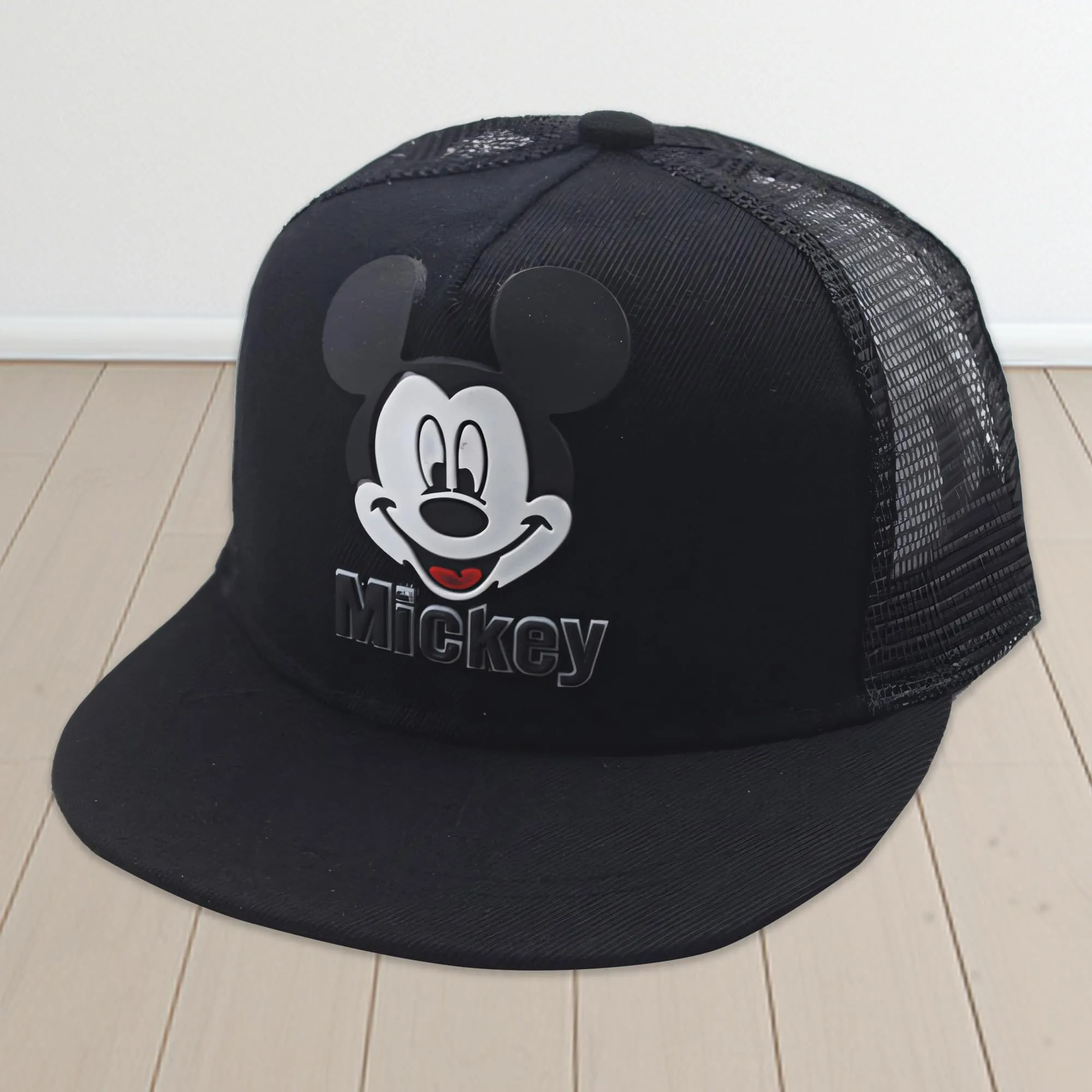 Kuber Industries Pack of 4 Mickey Mouse Cap | Adjustable Cap for Boys and Girls | Cartoon Character Printed Little Cap for Kids | Cap for 7-12 Year Old Baby Girls and Boys | QI0092-C | Black