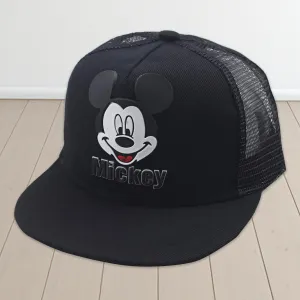 Kuber Industries Pack of 4 Mickey Mouse Cap | Adjustable Cap for Boys and Girls | Cartoon Character Printed Little Cap for Kids | Cap for 7-12 Year Old Baby Girls and Boys | QI0092-C | Black