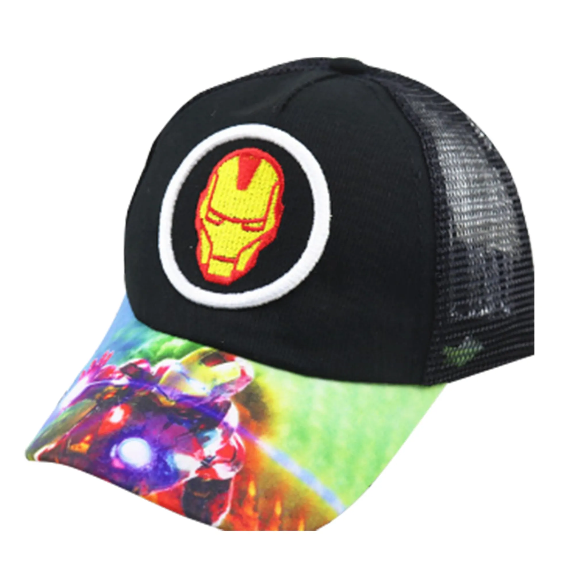 Kuber Industries Pack of 6 Iron Man | Adjustable Cap for Boys and Girls | Cartoon Character Printed Little Cap for Kids | Cap for 7-12 Year Old Baby Girls and Boys |T20310C | Black