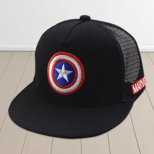 Kuber Industries Pack of 6 Marvel Captain America Cap | Adjustable Cap for Boys and Girls | Cartoon Character Printed Little Cap for Kids | Cap for 7-12 Year Old Baby Girls and Boys | QI0066-C |Black