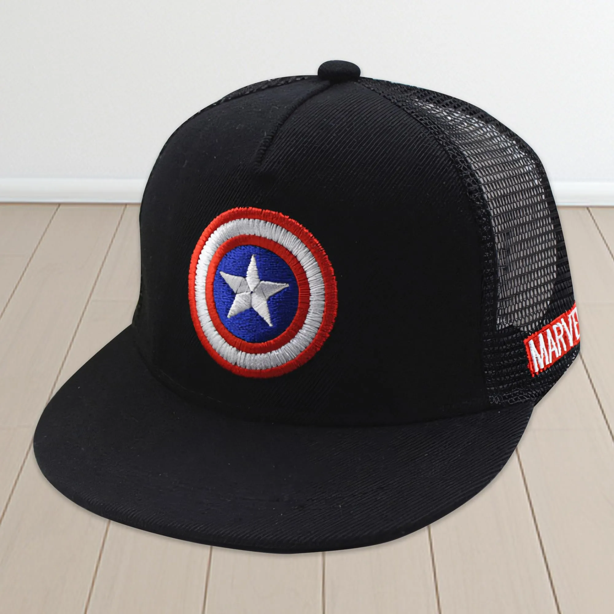 Kuber Industries Pack of 6 Marvel Captain America Cap | Adjustable Cap for Boys and Girls | Cartoon Character Printed Little Cap for Kids | Cap for 7-12 Year Old Baby Girls and Boys | QI0066-C |Black