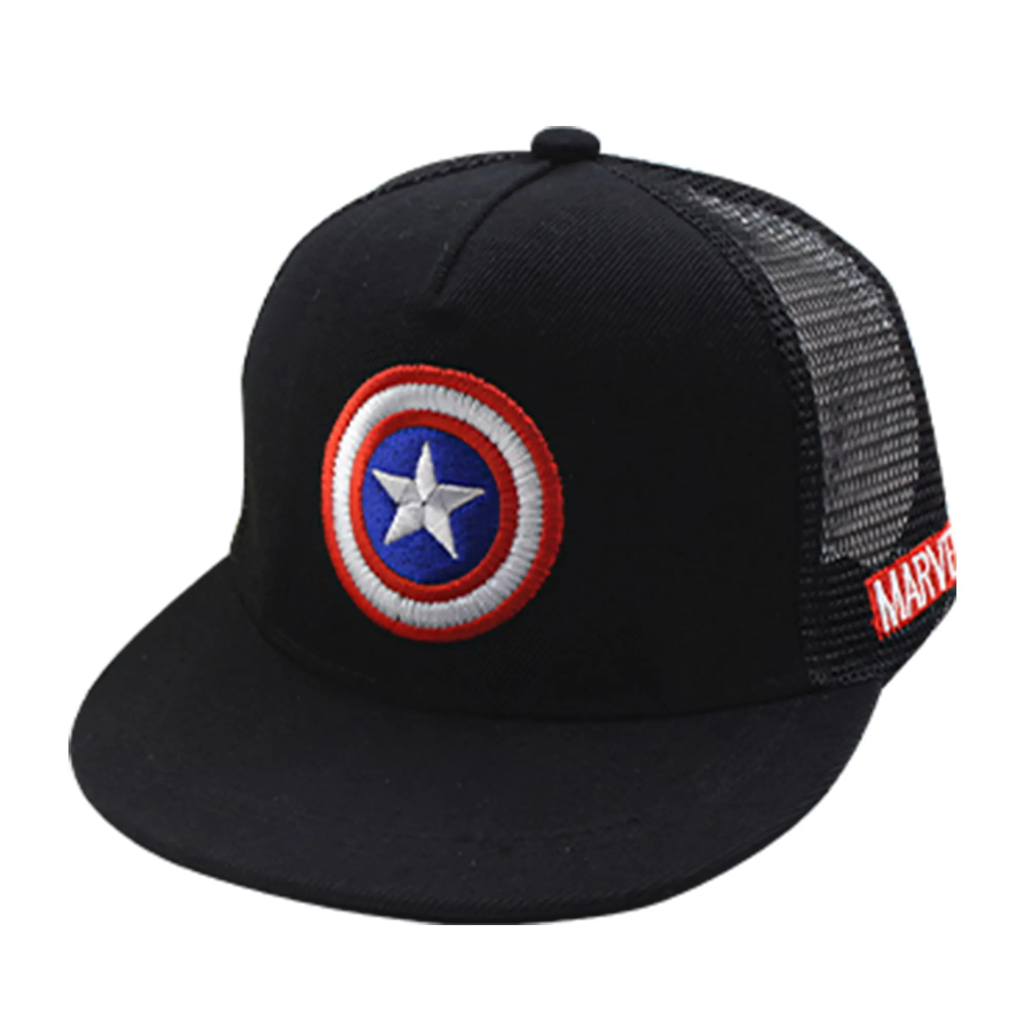 Kuber Industries Pack of 6 Marvel Captain America Cap | Adjustable Cap for Boys and Girls | Cartoon Character Printed Little Cap for Kids | Cap for 7-12 Year Old Baby Girls and Boys | QI0066-C |Black