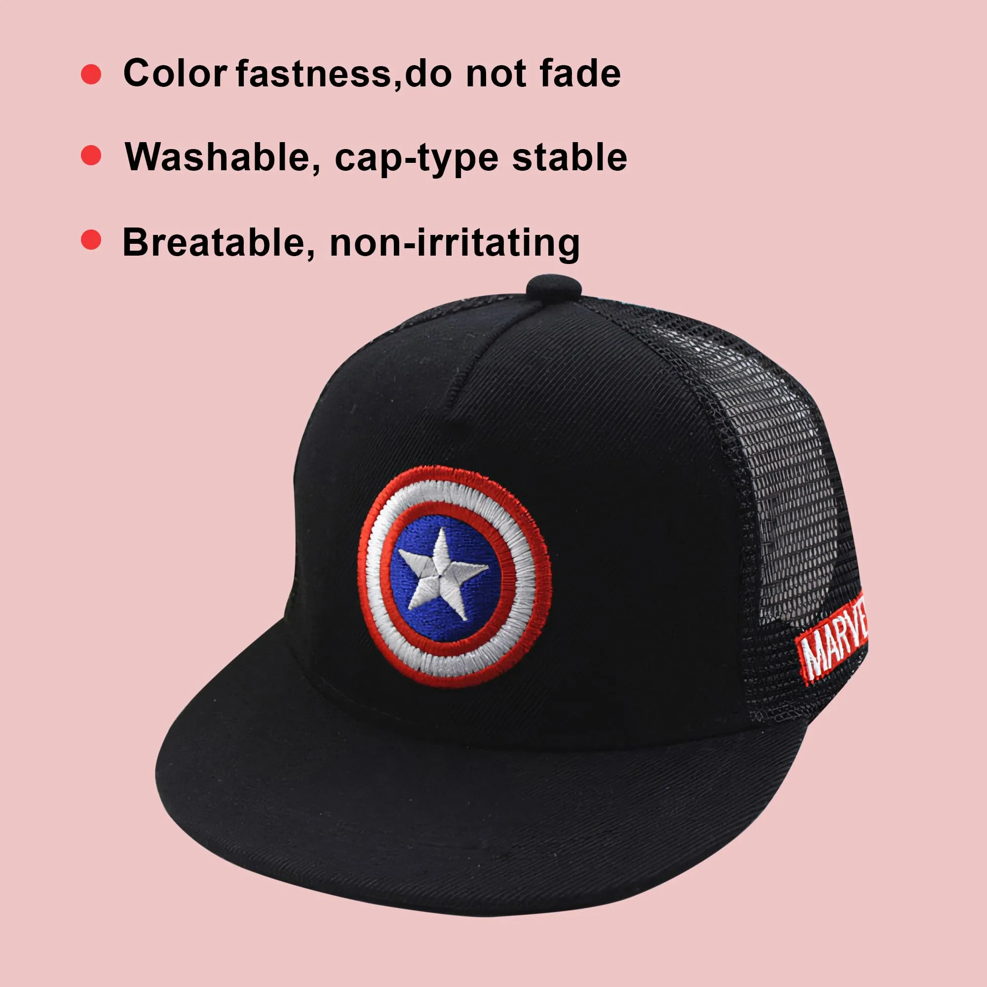 Kuber Industries Pack of 6 Marvel Captain America Cap | Adjustable Cap for Boys and Girls | Cartoon Character Printed Little Cap for Kids | Cap for 7-12 Year Old Baby Girls and Boys | QI0066-C |Black