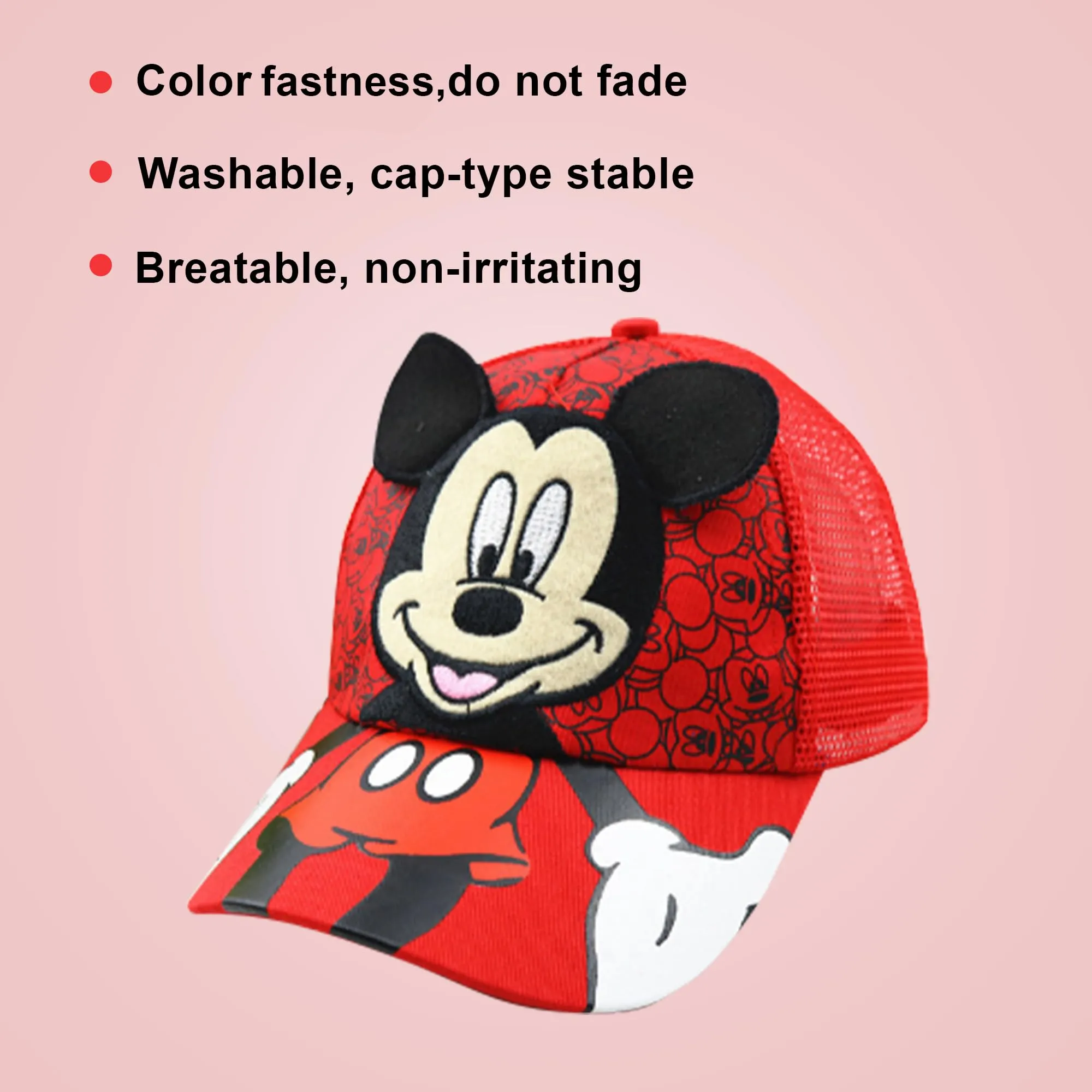 Kuber Industries Pack of 6 Mickey Mouse Cap | Adjustable Cap for Boys and Girls | Cartoon Character Printed Little Cap for Kids | Cap for 7-12 Year Old Baby Girls and Boys |QI0102-A | Red